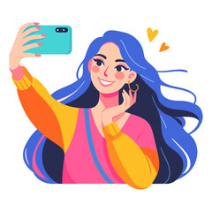 Woman taking a selfie vector art illustration, girl take a selfie