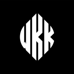 WKK circle letter logo design with circle and ellipse shape. WKK ellipse letters with typographic style. The three initials form a circle logo. WKK circle emblem abstract monogram letter mark vector.