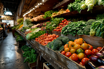 Fototapeta na wymiar A wide range of vegetables on the counter of the farmer's market. Taking care of nutrition for the whole family. The concept of healthy eating. Environmentally friendly organic farm products