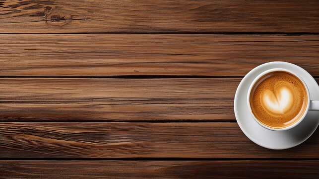 top view a cup of expresso coffee on wooden table background