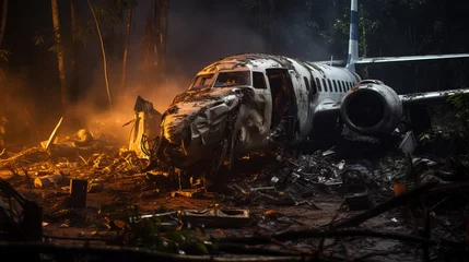 Photo sur Plexiglas Ancien avion A large plane after a crash burning in a fire