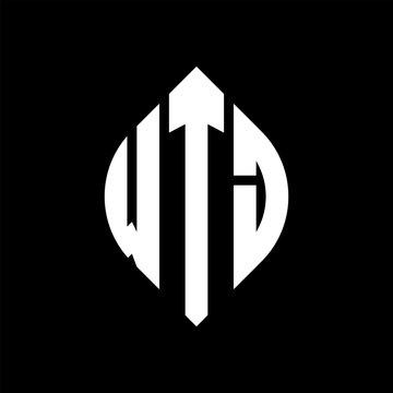 WTJ circle letter logo design with circle and ellipse shape. WTJ ellipse letters with typographic style. The three initials form a circle logo. WTJ circle emblem abstract monogram letter mark vector.