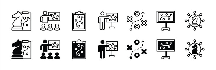 Strategy thin line icon set. Business strategy management and planning concept. Action plan, solutions, plans, and success targets. Vector illustration