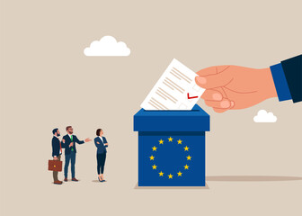 Voting in European Union. Hand putting paper ballots to election box. Flat vector illustration © Vadym