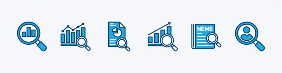 Foto op Plexiglas Data analytics icon set. Data analysis research icon symbol. Analysis of data, business, markets, information news, consumer. Vector illustration © Vilogsign