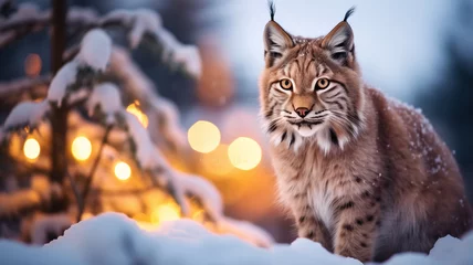 Gordijnen Lynx in a snowy forest © AL