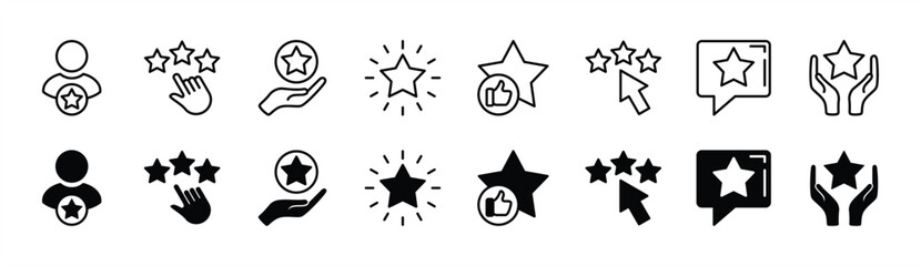 Customer review and feedback icon set. Rating thin line icon symbol for apps and websites. Vector illustration