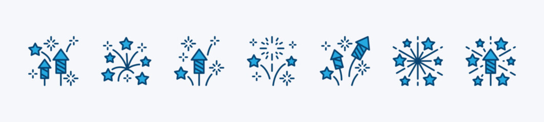 Firework line icon set. Happy new year, carnival celebration, christmas, festival, and party firework icons symbol collection. Vector illustration