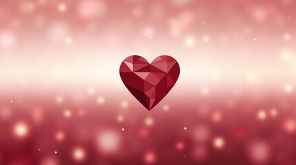 Geometric Fantasy Heart 3D Render for Valentines Day on Red Bokeh Background with Copy Space. Banner