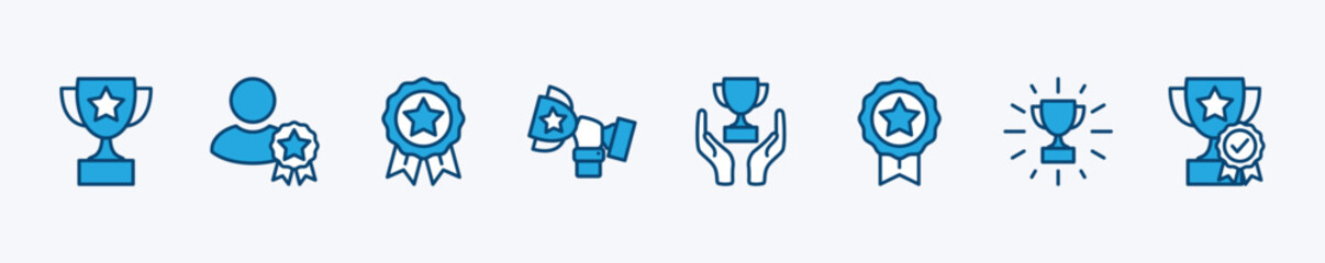 Achievement icon. Victory trophy reward, Medal, Winner prize icon. Awards thin line icons set. Vector illustration