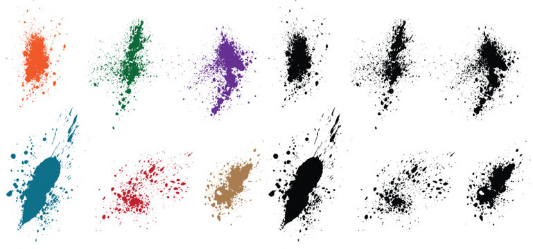 Vector wheat, orange, red, black, green, purple color blood splatter brush stroke background collection