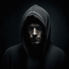 Fototapeta na wymiar portrait of a mysterious man with a hoodie