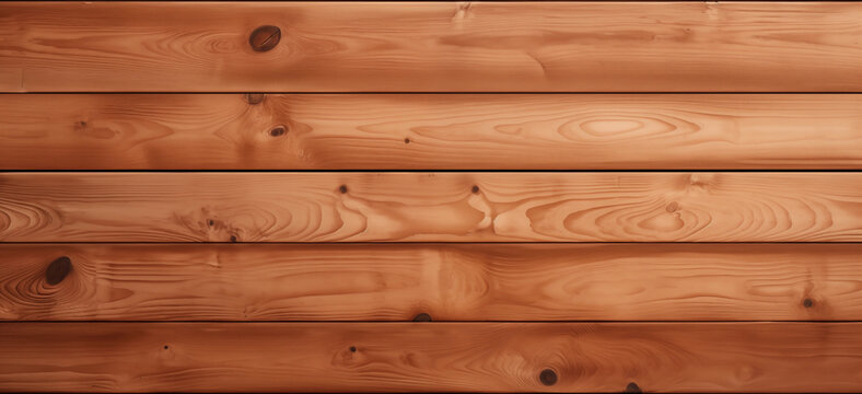 Uneven cedar planks in horizontal orientation; natural wood grain knotted background