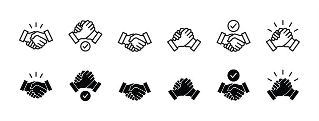 Handshake icon set. Business agreement handshake or friendly handshake icon with check mark symbol. Vector illustration