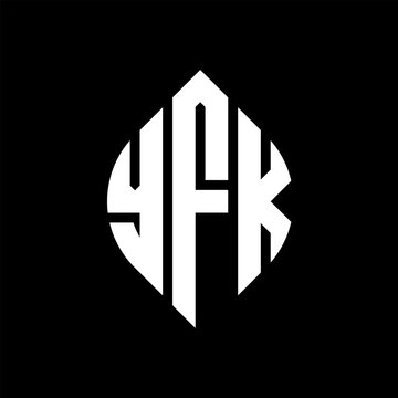 YFK circle letter logo design with circle and ellipse shape. YFK ellipse letters with typographic style. The three initials form a circle logo. YFK circle emblem abstract monogram letter mark vector.
