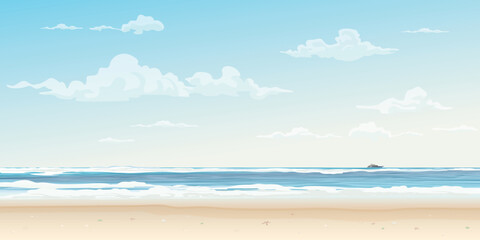 Fototapeta na wymiar White sand beach and tropical blue sea vector illustration. Summer concept flat design have blank space.