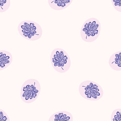 Linocut rural floral folkart seamless vector pattern for block print nature design. Icon of hand drawn quirky plant sprig illustration in tiled background for scandi naive graphic swatch.