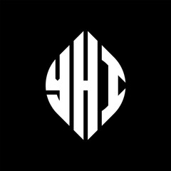 YHI circle letter logo design with circle and ellipse shape. YHI ellipse letters with typographic style. The three initials form a circle logo. YHI circle emblem abstract monogram letter mark vector.