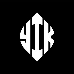 YIK circle letter logo design with circle and ellipse shape. YIK ellipse letters with typographic style. The three initials form a circle logo. YIK circle emblem abstract monogram letter mark vector.