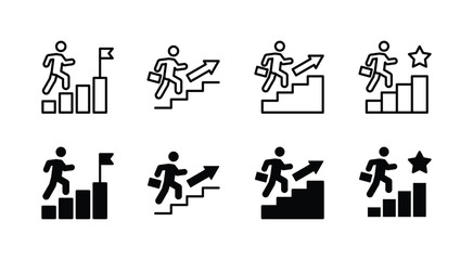 Successful business and management career process icon set. Mission success goals and achievement icon. Vector illustration