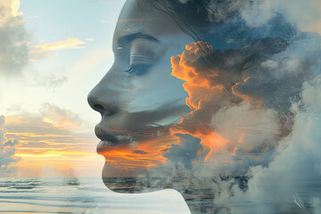 a woman's face in the clouds. In the double exposure. © ZoomTeam