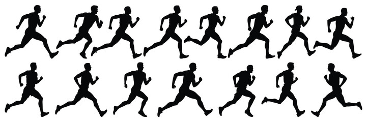 Runner silhouettes set, large pack of vector silhouette design, isolated white background
