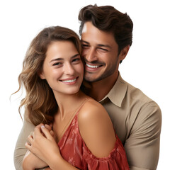 Happy young  couple hugging cute, smiling  love and care in studio, isolated on transparent background Generative AI	