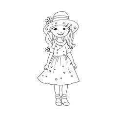 Girl cartoon,vector illustration isolated on white background,coloring book pages.