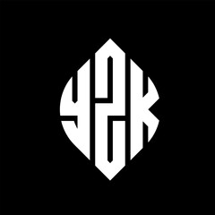 YZK circle letter logo design with circle and ellipse shape. YZK ellipse letters with typographic style. The three initials form a circle logo. YZK circle emblem abstract monogram letter mark vector.