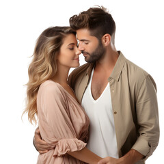 Happy young  couple hugging cute, smiling  love and care in studio, isolated on transparent background Generative AI	