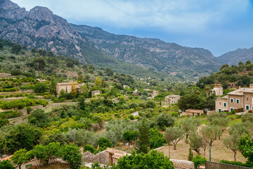 Fototapeta na wymiar Picturesque valley in Tramuntana mountains near village Fornalutx in Mallorca