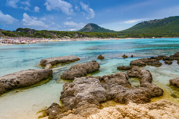 Fototapeta na wymiar Coastal scenery of beautiful Cala Agulla beach in Mallorca