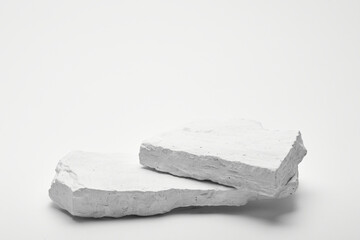 Flat stone pedestal, white template, banner background. Minimalism concept, empty podium display product, presentation scene.