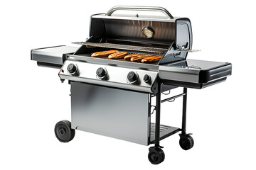 Stainless steel gas barbecue station isolated on PNG Background. Generative Ai.