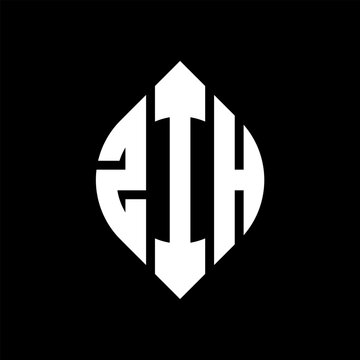ZIH circle letter logo design with circle and ellipse shape. ZIH ellipse letters with typographic style. The three initials form a circle logo. ZIH circle emblem abstract monogram letter mark vector.