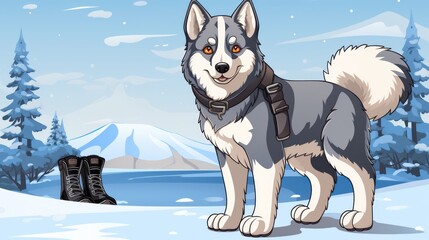 adorable Husky  in the snow