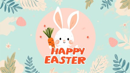 Cheerful Easter Bunny with Carrots Illustration