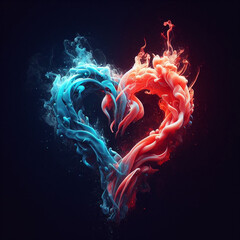 Fiery heart. Twin flame logo. Esoteric concept of spiritual love. Illustration on black background for web sites, wallpapers and much more. Created using generative ai tools