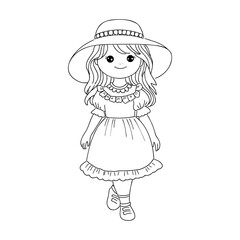 Girl cartoon,vector illustration isolated on white background,coloring book pages.