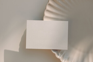 Summer neutral wedding stationery. Blank greeting, RSVP or business card mockup. Invitation,...