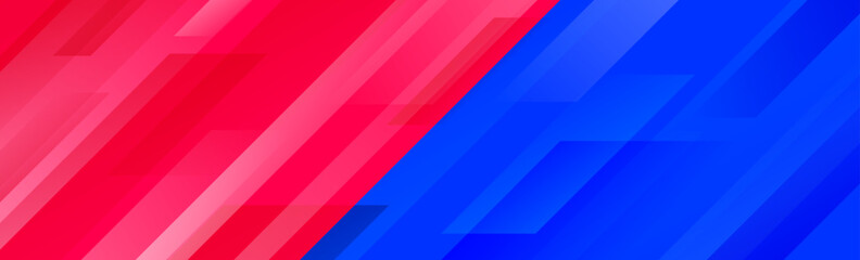 Fototapeta premium Red and blue team sport footer design. Abstract diagonal lines background. Wide bright sporty versus banner concept for presentation, footer, header, poster. Gradient geometric wallpaper. Vector