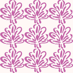 Obraz premium Linocut rural purple floral folkart seamless vector pattern for block print nature design. Icon of hand drawn quirky plant sprig illustration in tiled background for scandi naive graphic swatch.