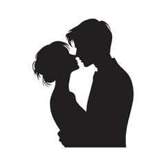 Starlit Love Kiss Bliss Silhouette: Mesmerizing Couple Kissing Stock - Valentine Day Black Vector Stock
