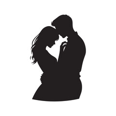 Starlit Serenade Kiss Harmony Silhouette: Perfect for Stock Use - Valentine Day Black Vector Stock
