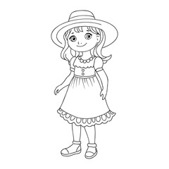 Girl cartoon,vector illustration isolated on white background,coloring book pages.