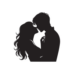 Endearing Valentine Embrace Bliss Silhouette: Mesmerizing Couple Kissing Stock - Valentine Day Black Vector Stock
