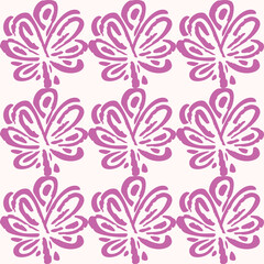 Fototapeta na wymiar Linocut rural purple floral folkart seamless vector pattern for block print nature design. Icon of hand drawn quirky plant sprig illustration in tiled background for scandi naive graphic swatch.