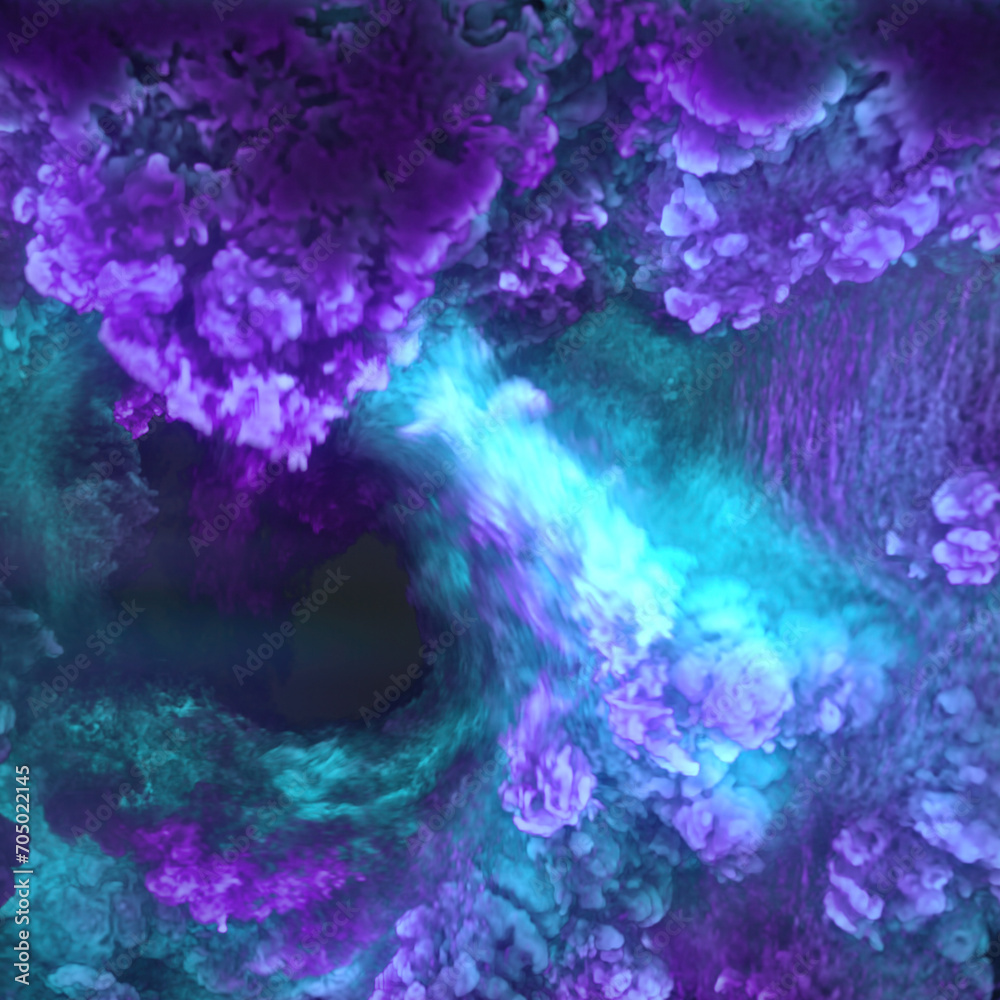 Poster Three-dimensional visualization of fiery shock waves of neon color. 3d rendering digital illustration