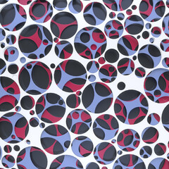 3d rendering illustration in blue and red color scheme consisting of multicolored areas with multiple holes