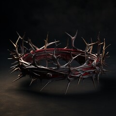 Fototapeta premium Crown of thorns on a dark background. Christian symbol. 